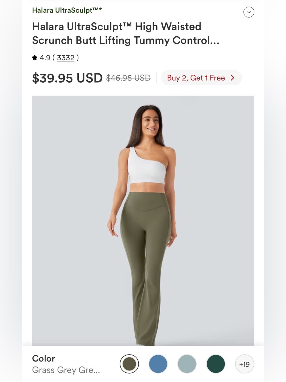 HALARA Olive Green High-Waisted Flared Leggings
